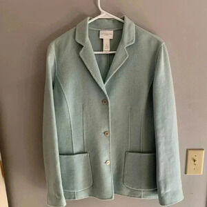 Woman’s Liz Claiborne Lizsport Light Green Wool Long Sleeve Button Jacket Size M